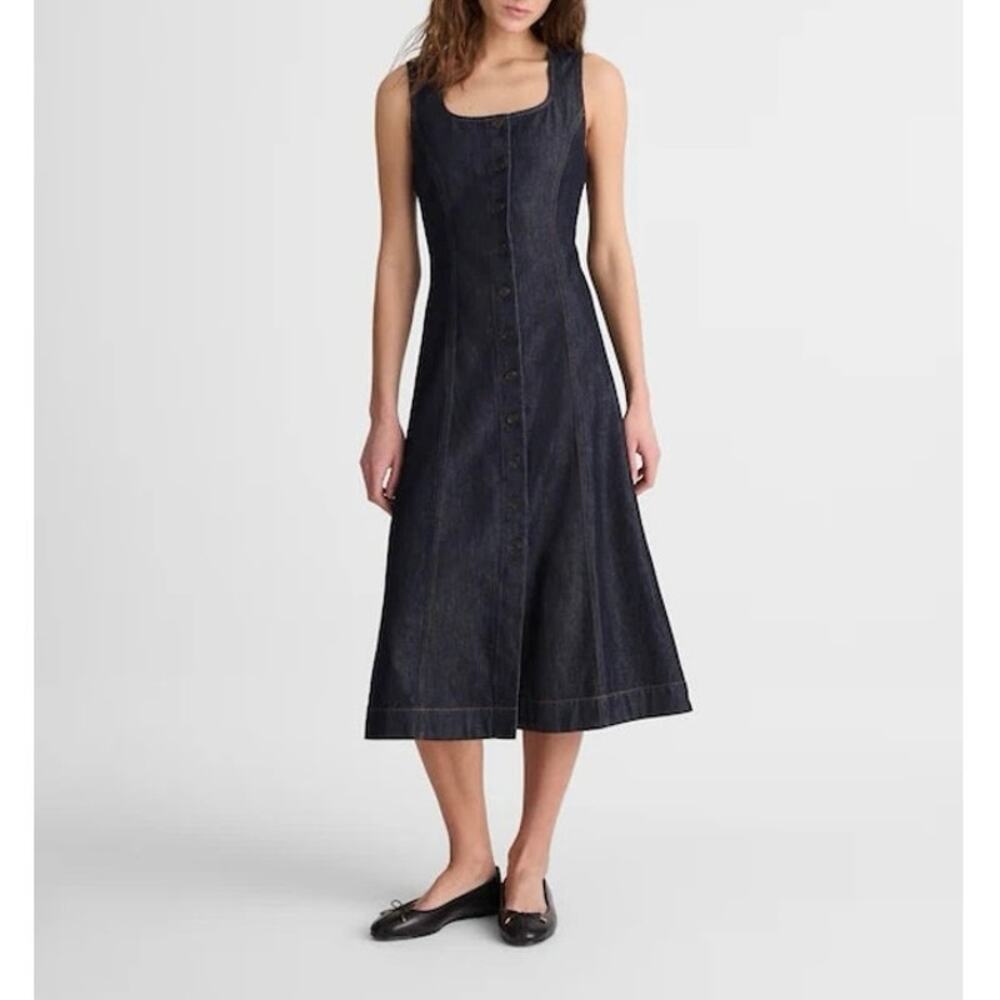 NWT Madewell Airy Denim Squareneck Button-Front Midi Dress Rinse Wash Size 6